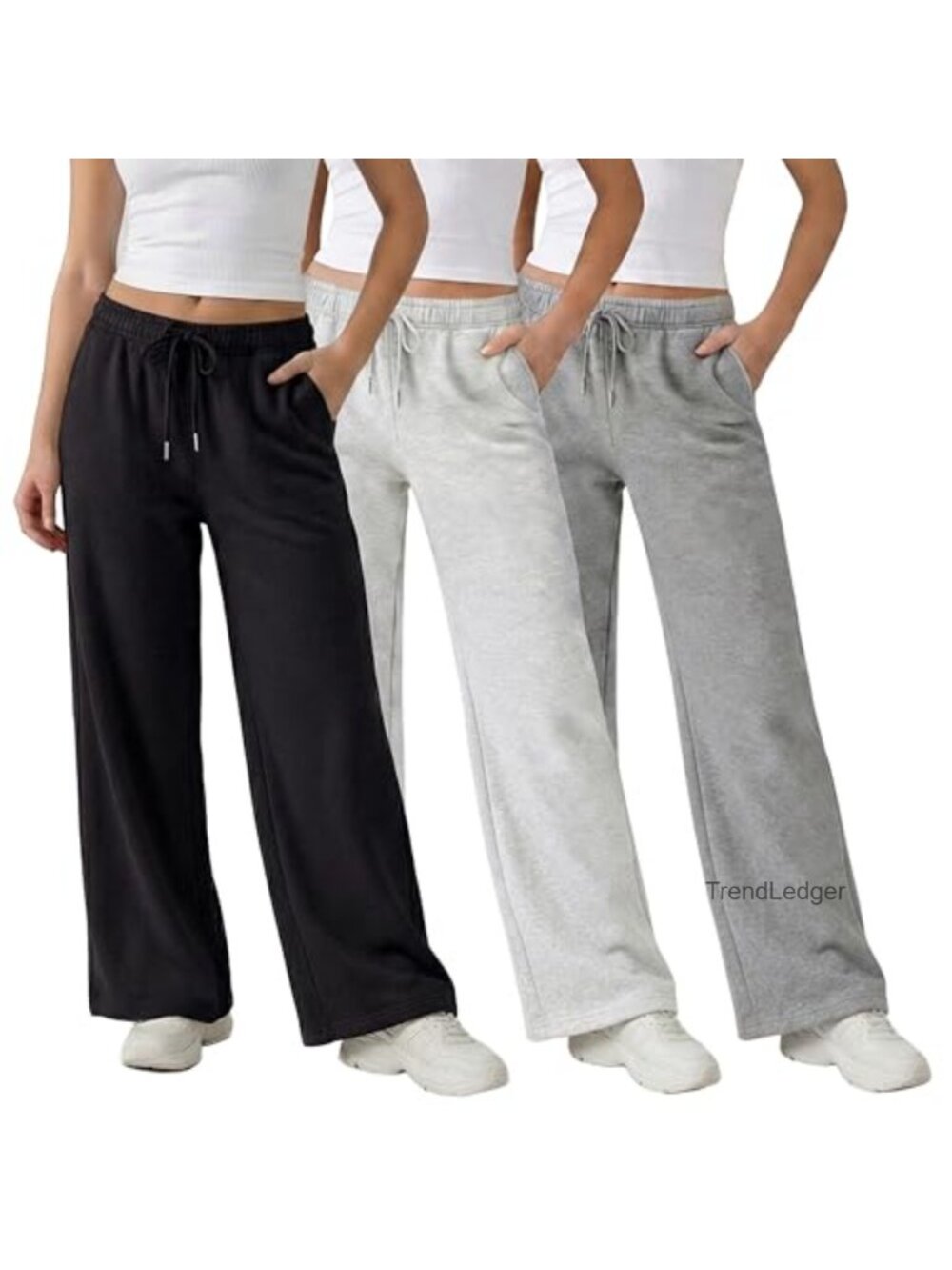 3 Pack Wide Leg Fleece Sweatpants for Women, Soft Cozy Lounge Pants with Deep